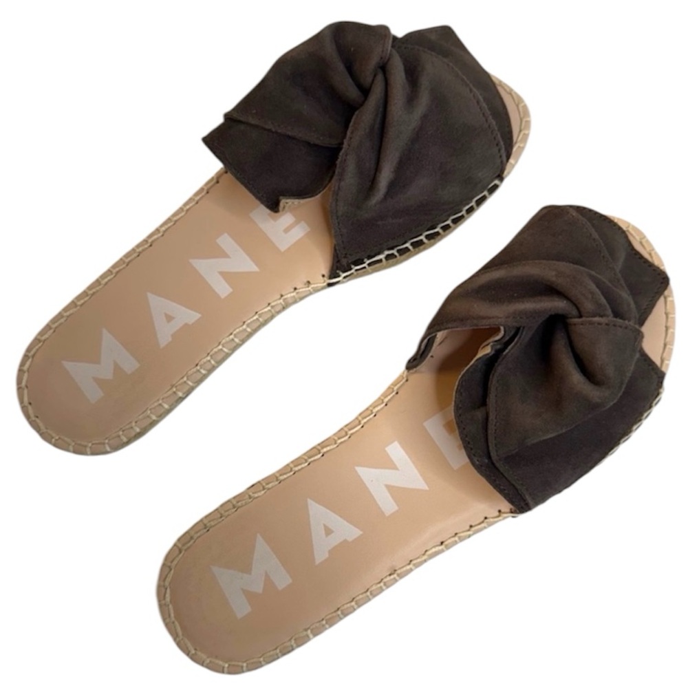 Manebí Brown Suede Knot Slide Sandals Espadrille Slides Size 38